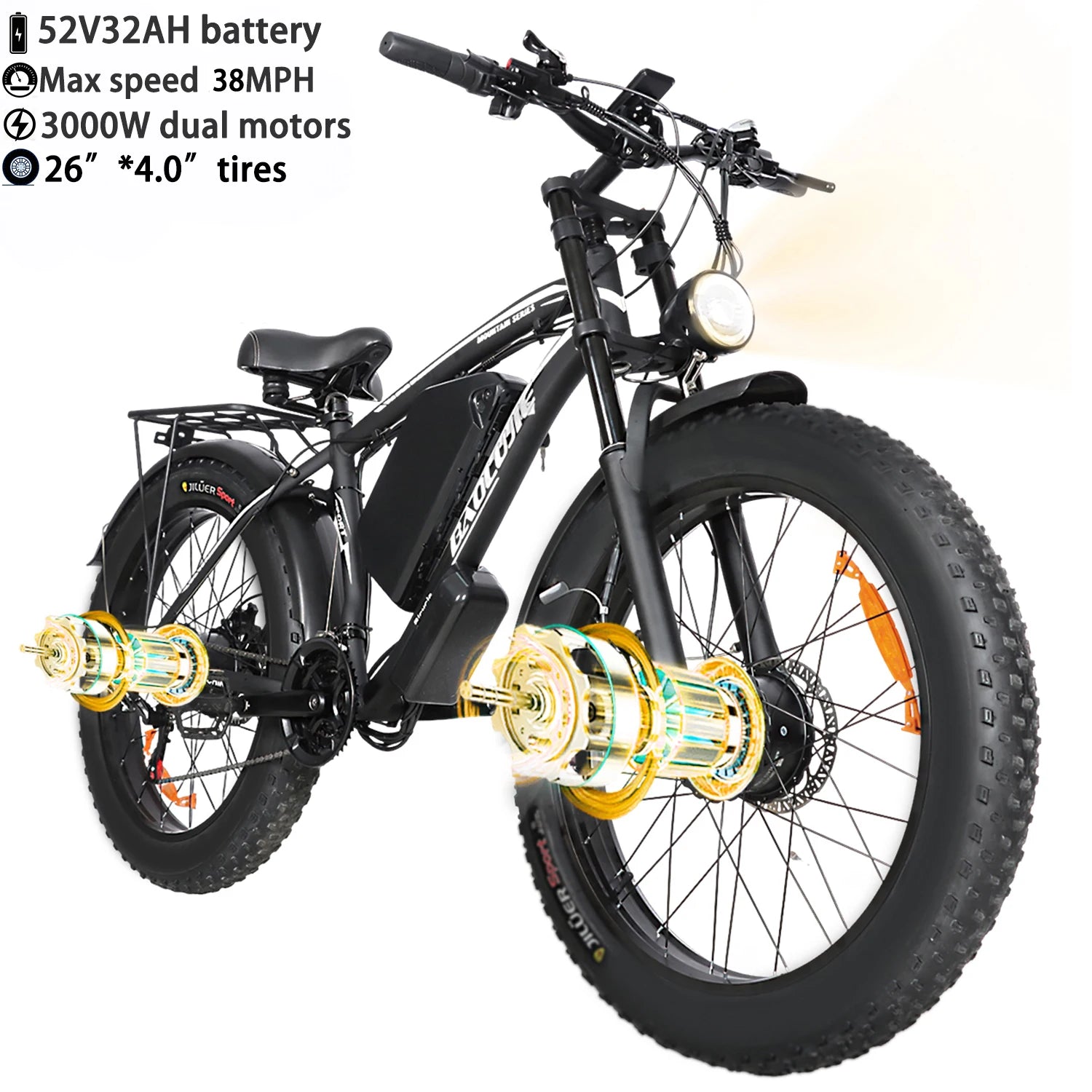 BAOLUJIE Adult Electric Bicycle Peak 1500W/5000W Motor 48V/52V/60V Battery Mountain Bike Electric Bike Fat Tire E bike off-road