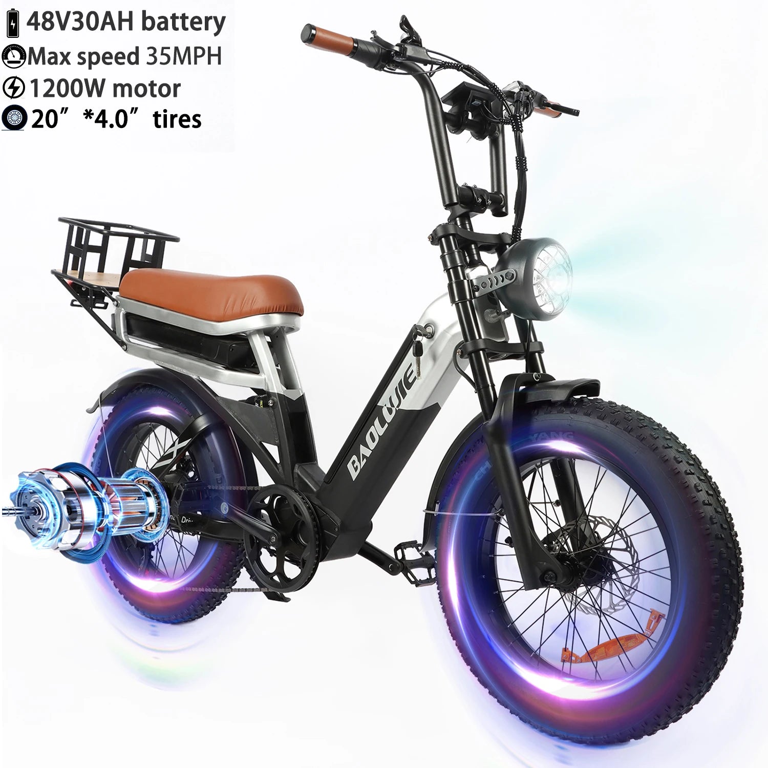 BAOLUJIE Adult Electric Bicycle Peak 1500W/5000W Motor 48V/52V/60V Battery Mountain Bike Electric Bike Fat Tire E bike off-road