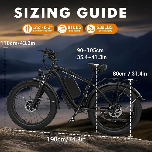 NOVA X1 6000W Peak Dual Motor Electric Bike for Adult, 50MPH with 60V25AH Battery, 26" Fat Tire Electric Bicycle for All Terrain