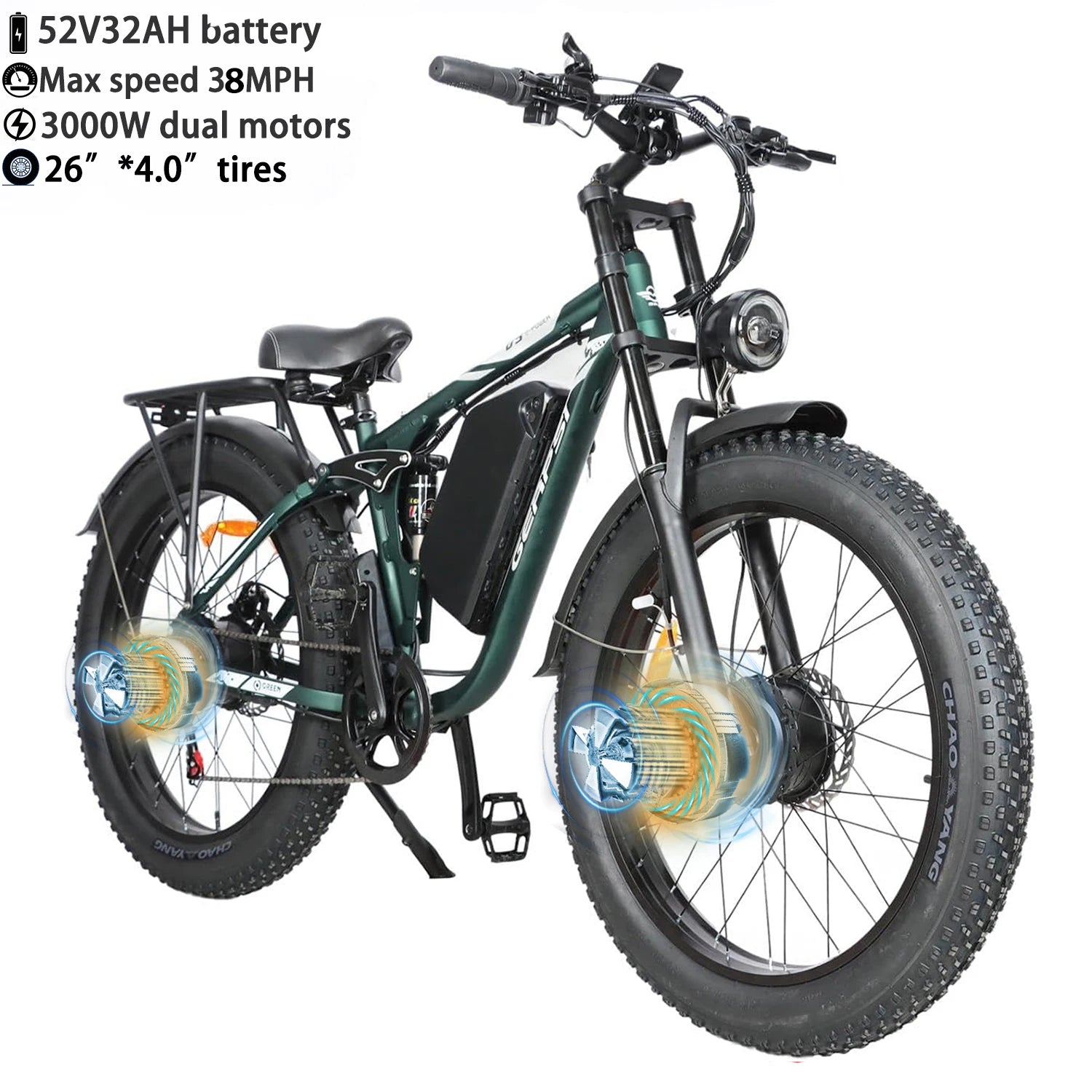 BAOLUJIE Adult Electric Bicycle Peak 1500W/5000W Motor 48V/52V/60V Battery Mountain Bike Electric Bike Fat Tire E bike off-road