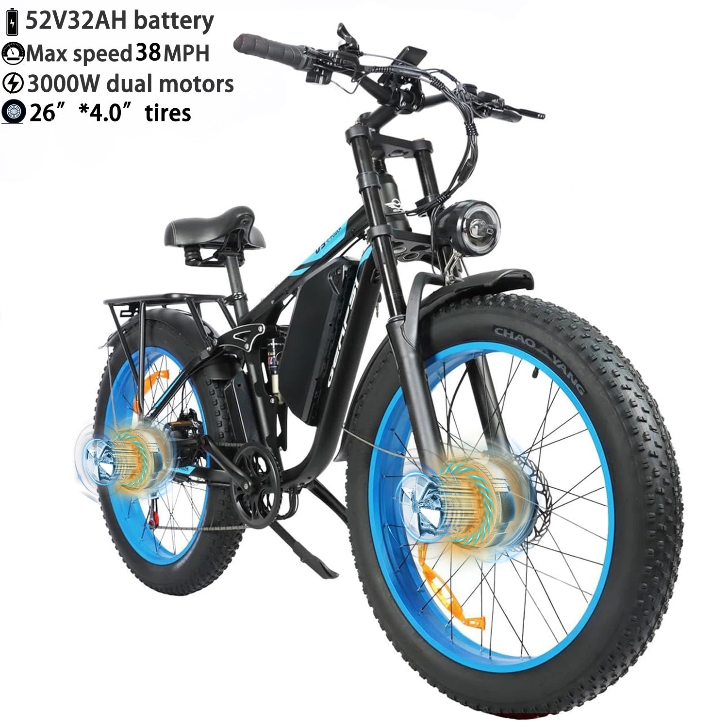 BAOLUJIE Adult Electric Bicycle Peak 1500W/5000W Motor 48V/52V/60V Battery Mountain Bike Electric Bike Fat Tire E bike off-road