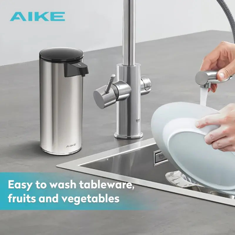 AIKE Automatic Kitchen Detergent Dispenser Durable Stainless Steel USB Rechargeable Smart Soap Dispenser Liquid Electric Pump