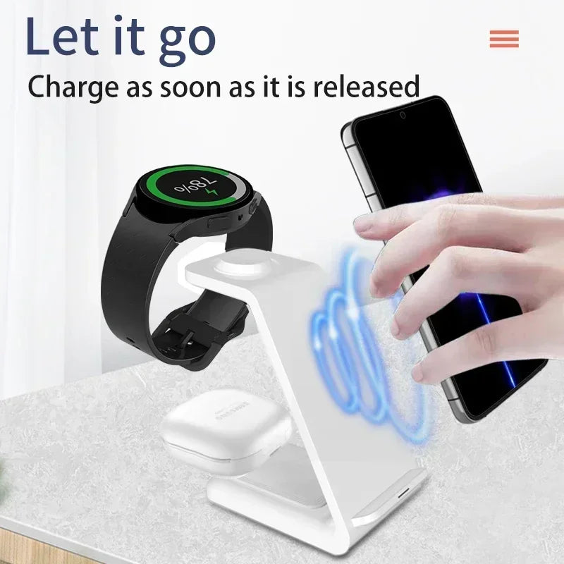VIKEFON Fast Wireless Charger Stand For iPhone 16-12 Samsung S20 S21 Apple Watch 8/7 Samsung Galaxy 6/5 Charging Station