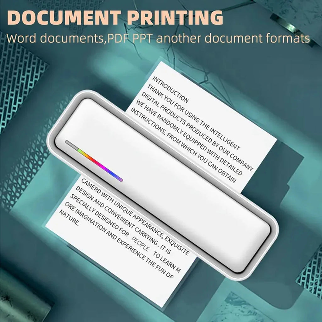 Portable A4 printer, wireless thermal printer for printing documents and pictures on A4 thermal paper, ink-free operation with l