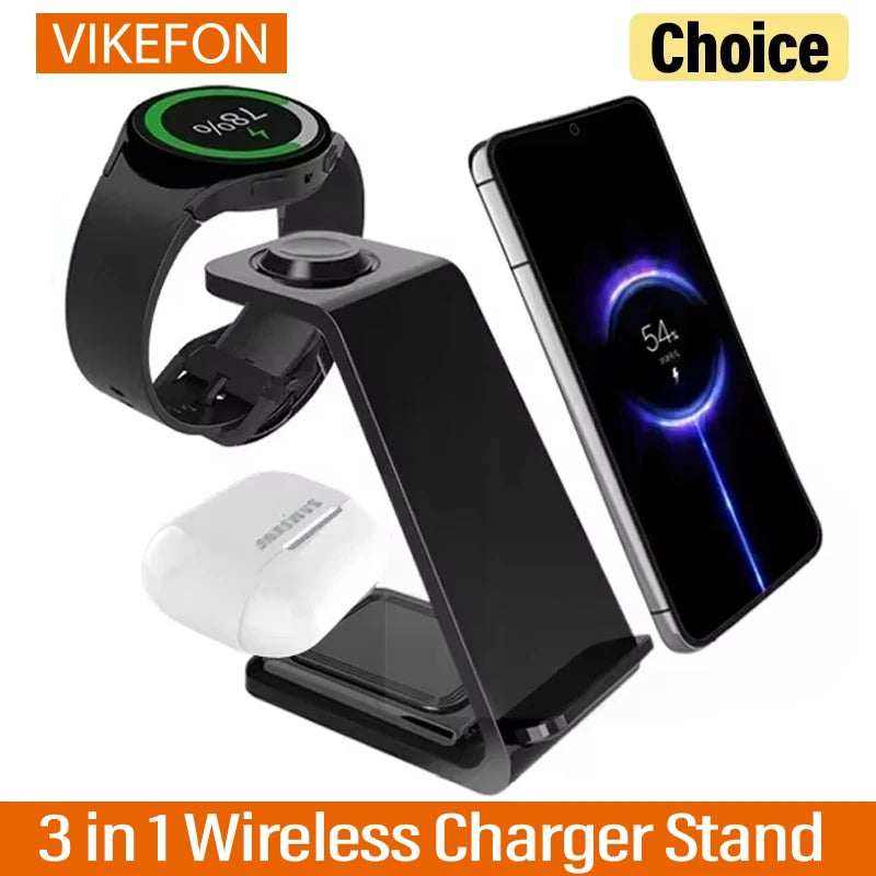 VIKEFON Fast Wireless Charger Stand For iPhone 16-12 Samsung S20 S21 Apple Watch 8/7 Samsung Galaxy 6/5 Charging Station