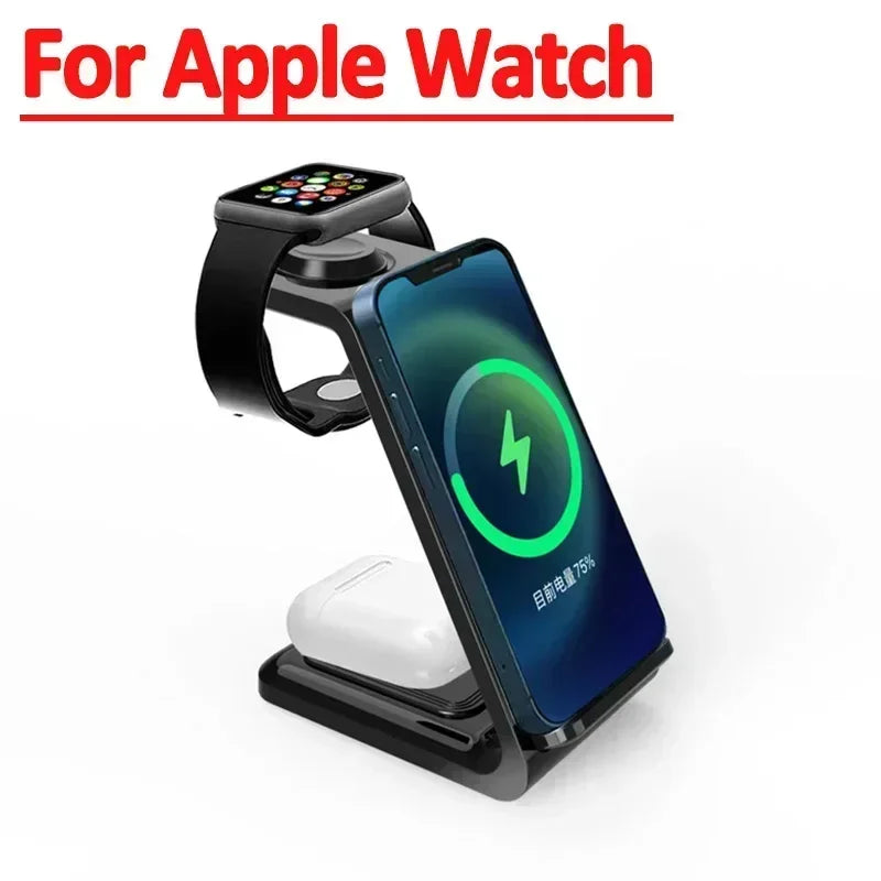 VIKEFON Fast Wireless Charger Stand For iPhone 16-12 Samsung S20 S21 Apple Watch 8/7 Samsung Galaxy 6/5 Charging Station