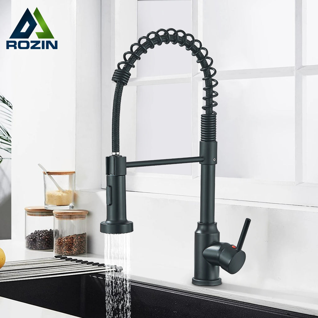 Black Flexible Kitchen Faucet Pull Down Spring Hot Cold Water Mixer Tap 360° Swivel Stream Sprayer Nozzle Kitchen Sink Tap Crane