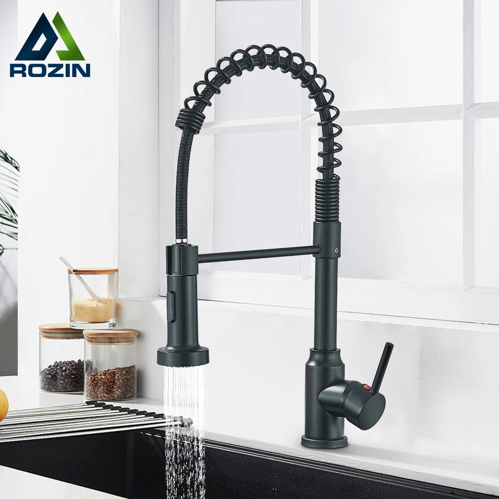 Black Flexible Kitchen Faucet Pull Down Spring Hot Cold Water Mixer Tap 360° Swivel Stream Sprayer Nozzle Kitchen Sink Tap Crane