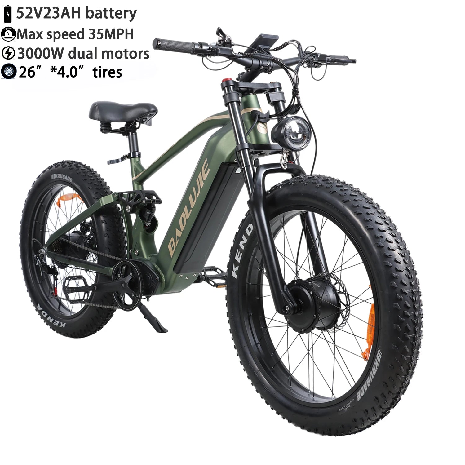 BAOLUJIE Adult Electric Bicycle Peak 1500W/5000W Motor 48V/52V/60V Battery Mountain Bike Electric Bike Fat Tire E bike off-road