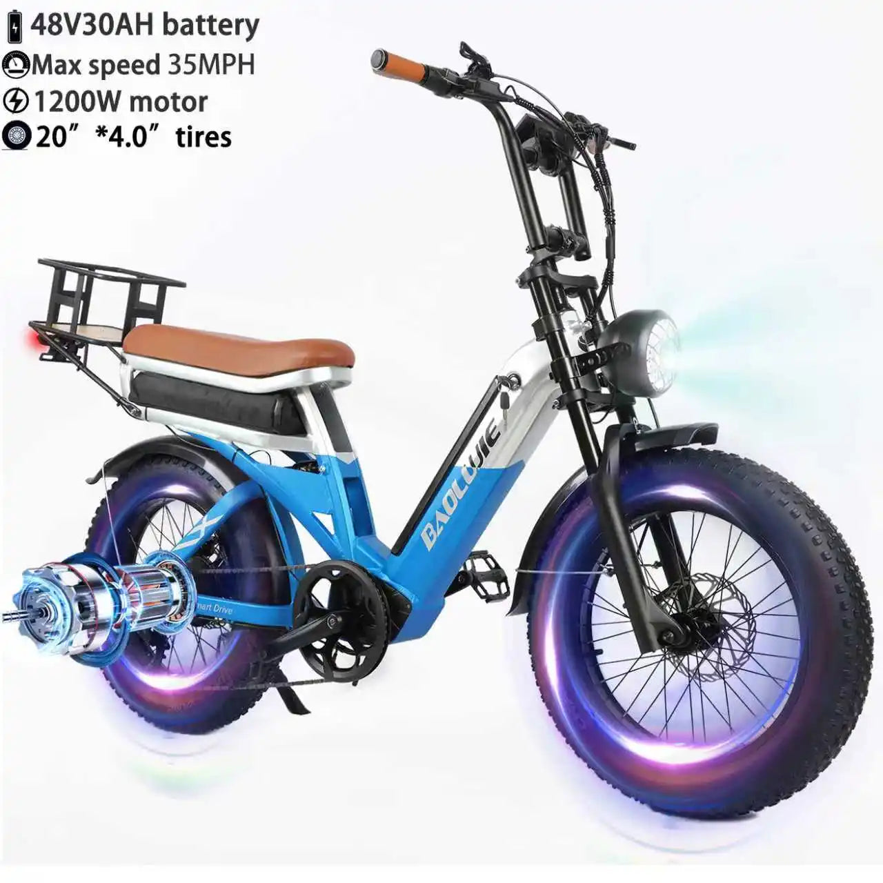 BAOLUJIE Adult Electric Bicycle Peak 1500W/5000W Motor 48V/52V/60V Battery Mountain Bike Electric Bike Fat Tire E bike off-road